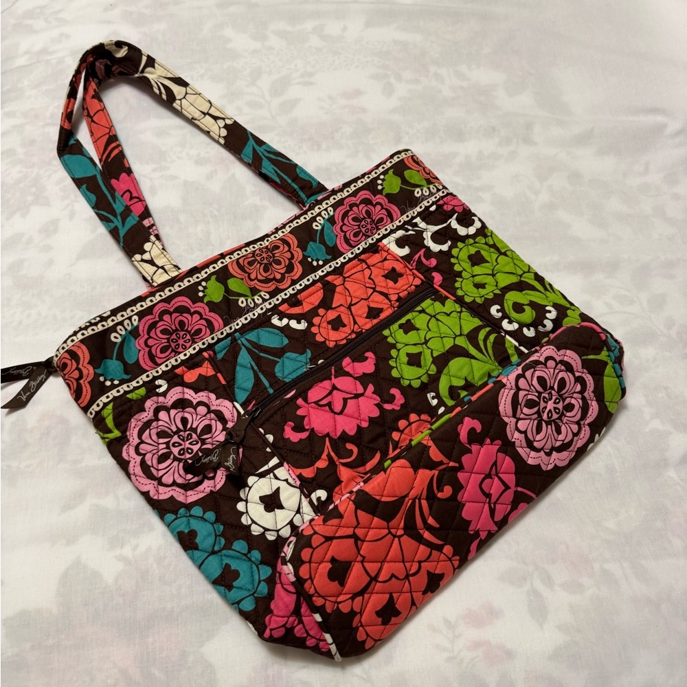 Vera Bradley Pink and Green Floral Tote Bag
